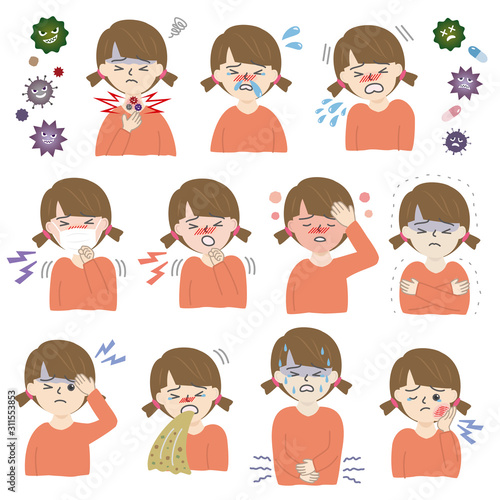 体調不良セット　女の子　子供　Poor physical condition cold child girl