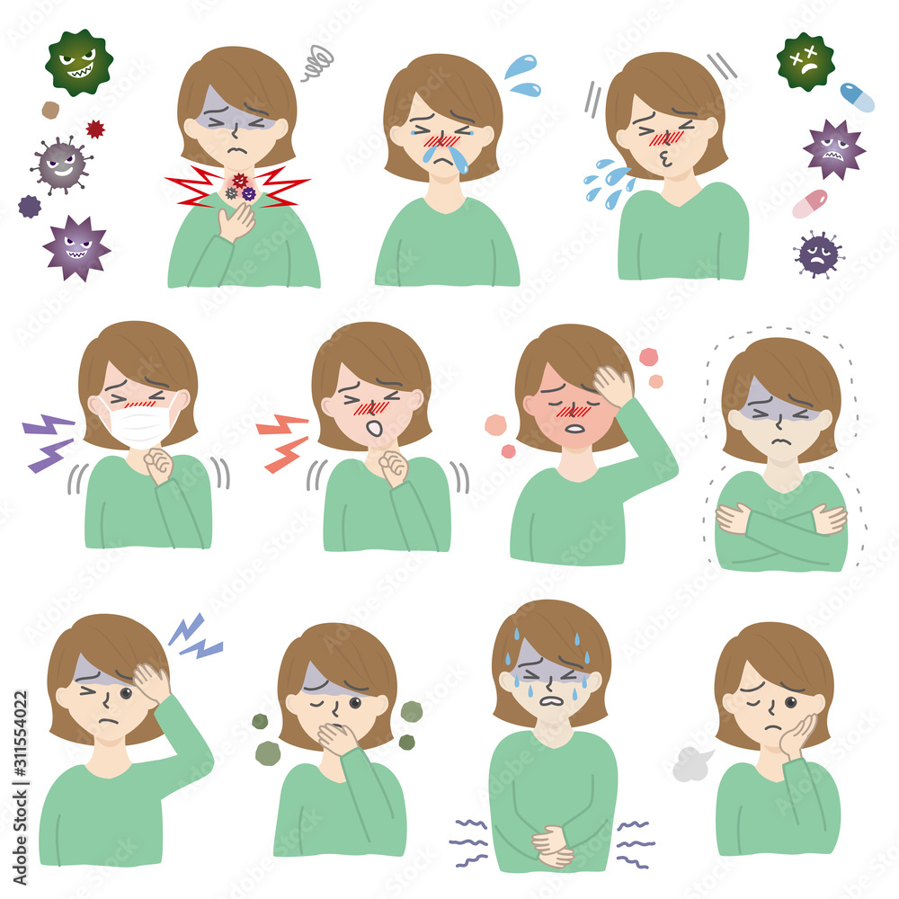 体調不良セット　若い女性