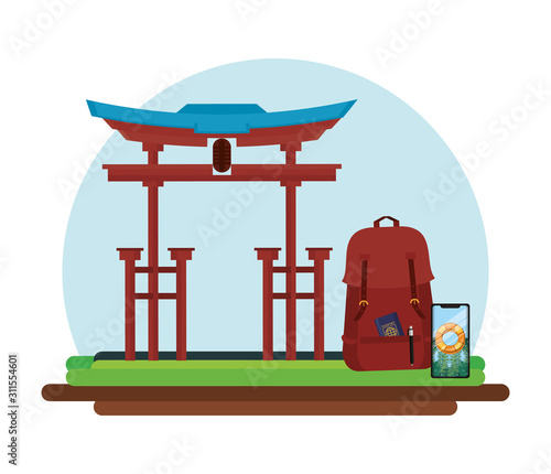 world travel scene with chinese arch