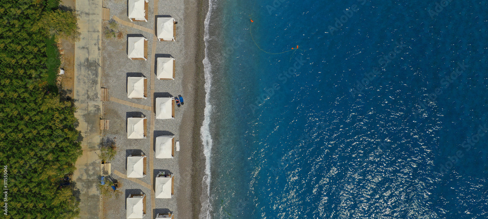Aerial drone ultra wide photo of paradise beach in island of Zakynthos, Ionian, Greece