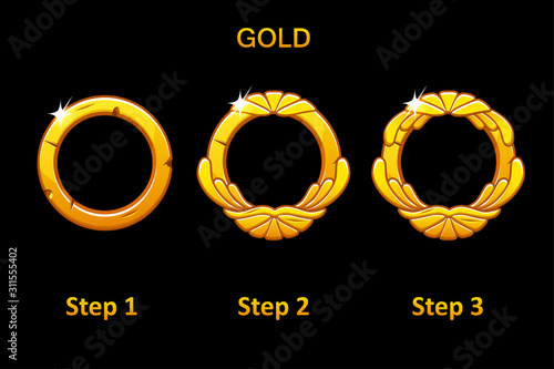 Golden round frame app, 3 steps to progress.