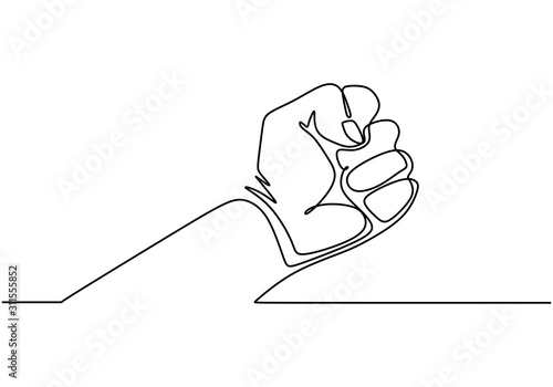 Continuous one line drawing of fist hand gesture. Hand drawn minimalism symbol of freedom, rebel, protest, and fight.