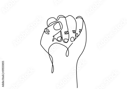 Continuous one line drawing of fist hand gesture. Arm sign and symbol of fight and freedom.