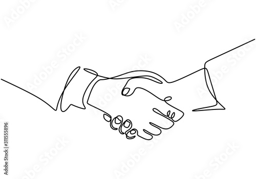 Continuous one line drawing of handshake minimalism