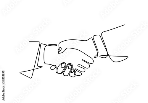 continuous line drawing of handshake vector. Business metaphor symbol of cooperation.