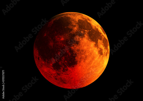 Fototapeta Naklejka Na Ścianę i Meble -  Blood moon in high resolution isolated on black background
