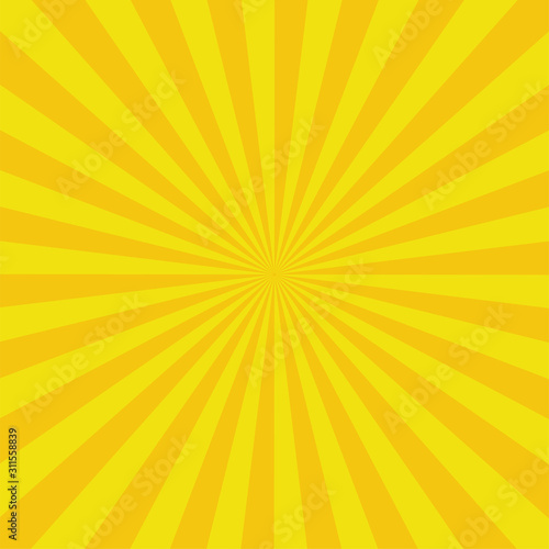 Yellow sun rays background. Yellow commic cartoon of scattered rays.