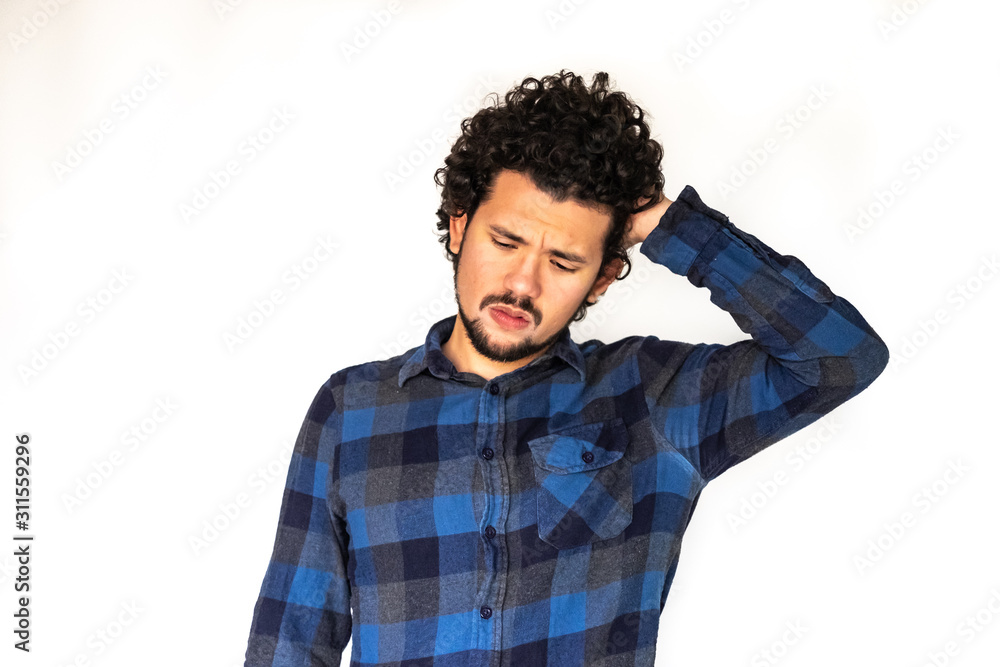 Latin american man, headache expression Latin american man, headache expression