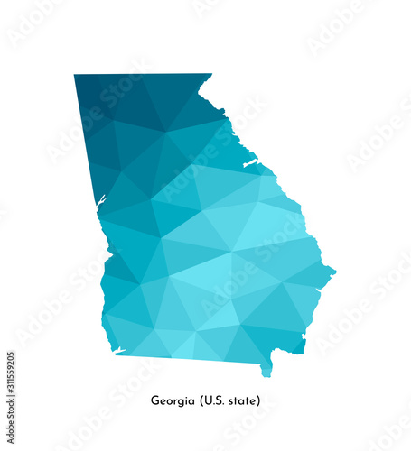 Vector isolated illustration icon with simplified blue map's silhouette of State of Georgia (USA). Polygonal geometric style. White background