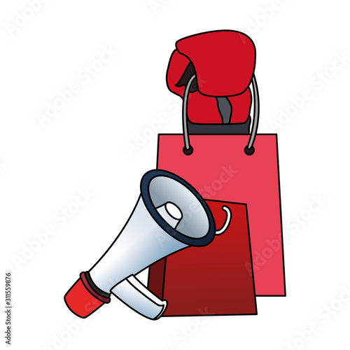 shopping bag and megaphone, colorful design