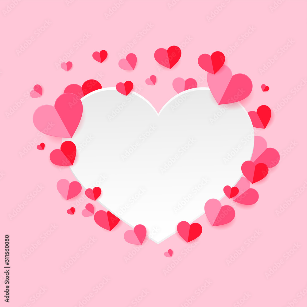 Vector pink paper heart shaped heart background for valentines day.
