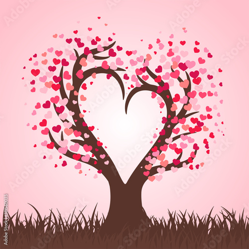 Heart tree on the day of love. The tree of love that is growing on Valentine's Day.