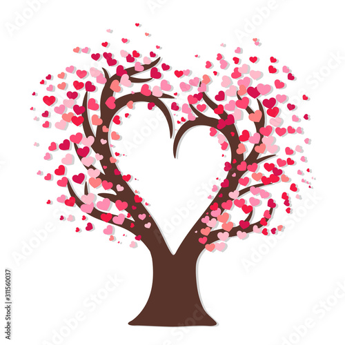 Heart tree on the day of love. The tree of love that is growing on Valentine's Day.