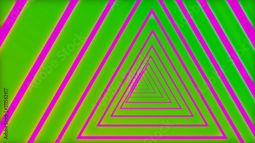 Abstract tunnel with neon triangles