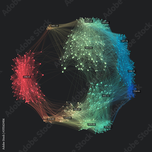 Big data. Creative data visualization. Advanced analytics. Beauty of data abstract background. Globe of connected nodes.