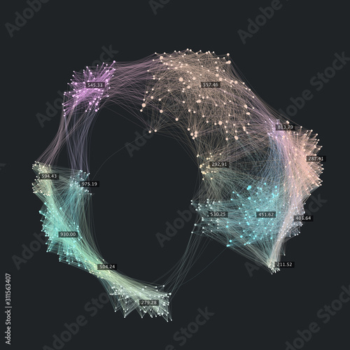 Big data. Global network. Globe of connected nodes. Creative data visualization. Cluster network. photo
