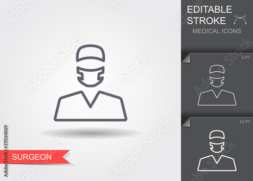 Surgeon. Line icon with editable stroke with shadow