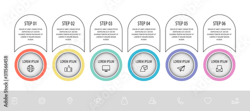 Vector template circle infographics. Business concept with 6 options and parts. Six steps for content, graph, diagrams, slideshow