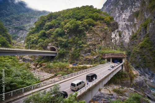 Beautiful landscape with the tunnels in the mountains of Taroko national park