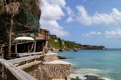 beautiful coastal scenery along the Bali coastline with a viewing platform