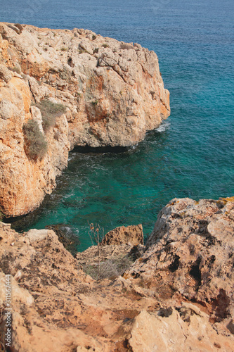 Rocky shore and small bay. Cape Greco, Aya Napa, Cyprus