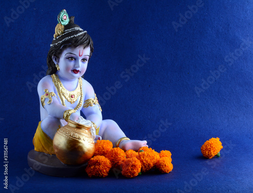 Canvas Print Hindu God Krishna on blue background