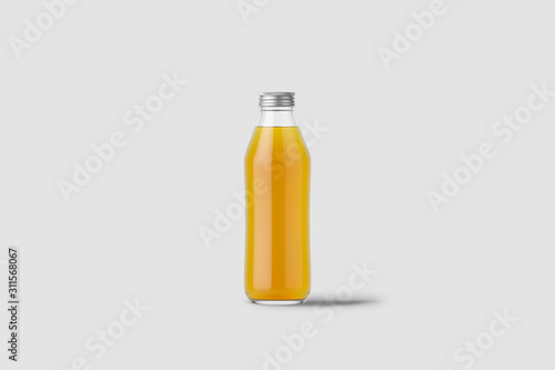 Apple Fruit Juice Bottle Mock up isolated on light gray background.3D rendering.