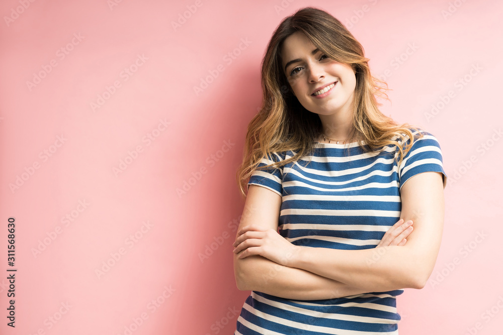 Smiling Caucasian Woman Looking Away In Studio Smiling Caucasian Woman Looking Away In Studio