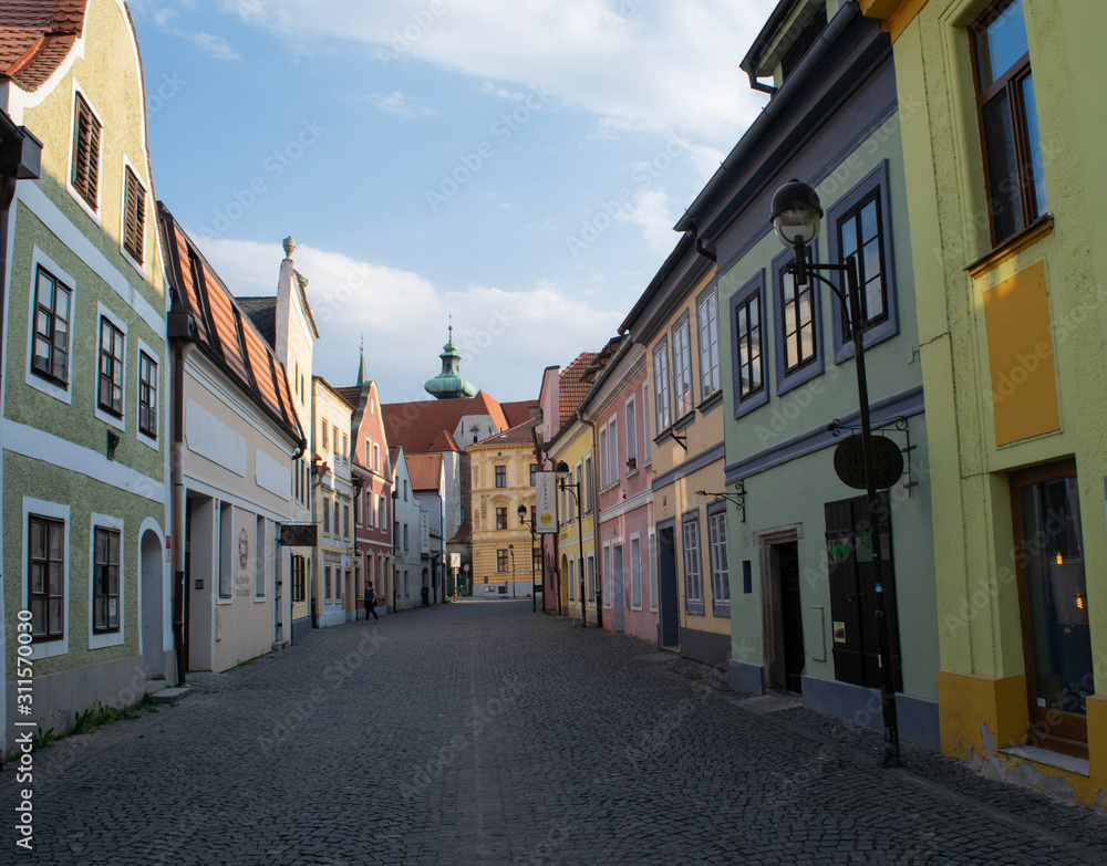 Streets of Old Town in Ceske Budejovic, Czech Republic