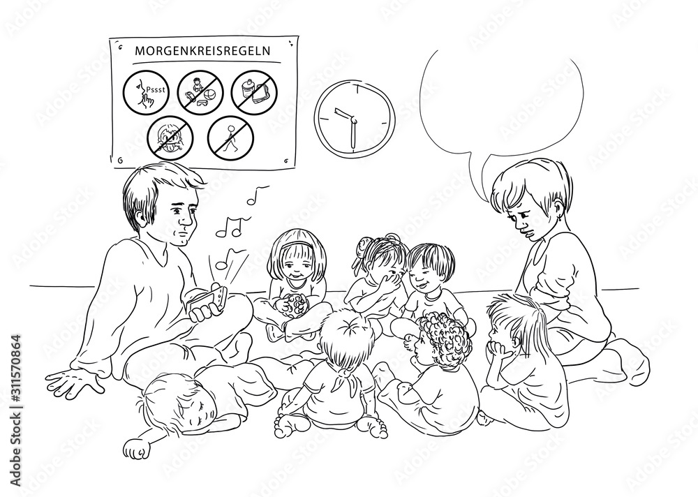  Morgenkreis im Kindergarten, Regeln und feste Zeiten, Kinder spielen Bildidee 