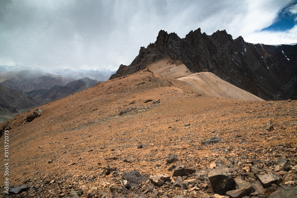 Trekking from Pshart valley to Madiyan in Tajikistan Pamir highway. Gumbezkul pass