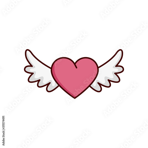 valentines day heart with wings isolated icon vector illustration design