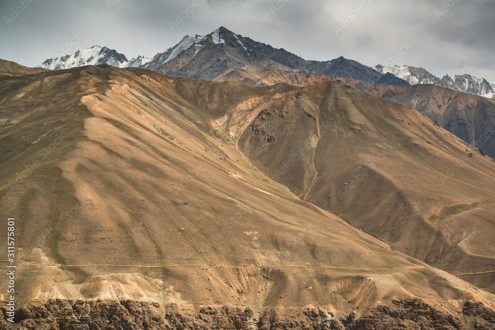 View on the mountains in Pamir highway in Tajikistan sharing with afghanistan border