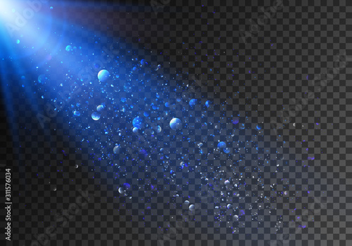 Blue beam spotlight transparent for your design. Sparkle and rays.