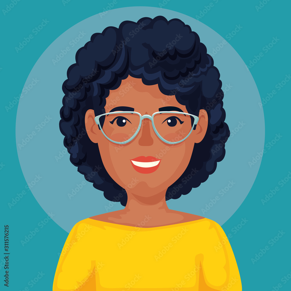 beautiful woman afro with glasses avatar character icon vector illustration design