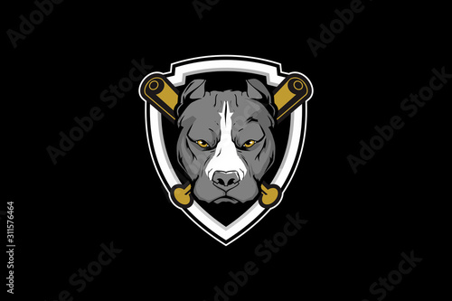 PITBULL WITH BASEBALL BAT VECTOR LOGO TEMPLATE