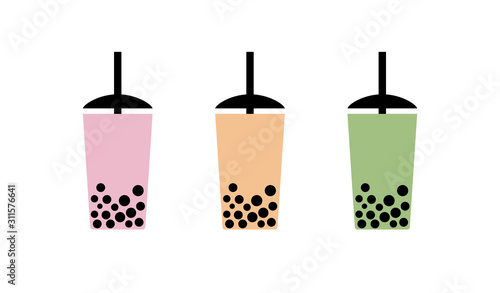Milk bubble tea vector drink tapioca cup. Boba bubble tea pearl taiwan thai drink tapioca