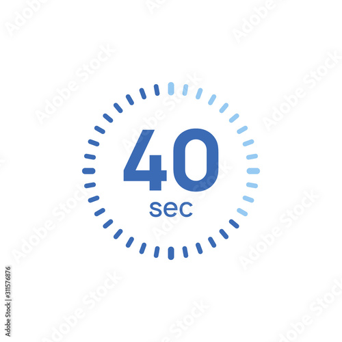 40 second timer clock. 40 sec stopwatch icon countdown time digital stop chronometer