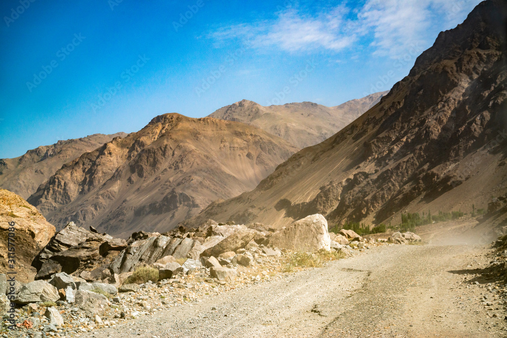 View on the mountains in Pamir highway in Tajikistan sharing with afghanistan border View on the mountains in Pamir highway in Tajikistan sharing with afghanistan border