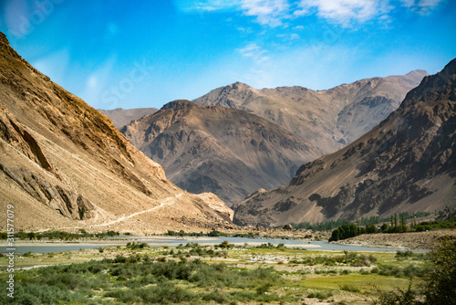 View on the mountains in Pamir highway in Tajikistan sharing with afghanistan border