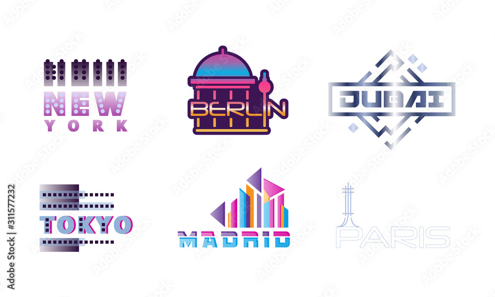 Capital Cities Labels and Logos Vector Set