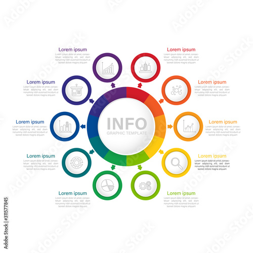 Infographic circle element template can be used for workflow layout, diagram, number options, web design. Infographic business concept with 10 option, parts, steps or processes. 