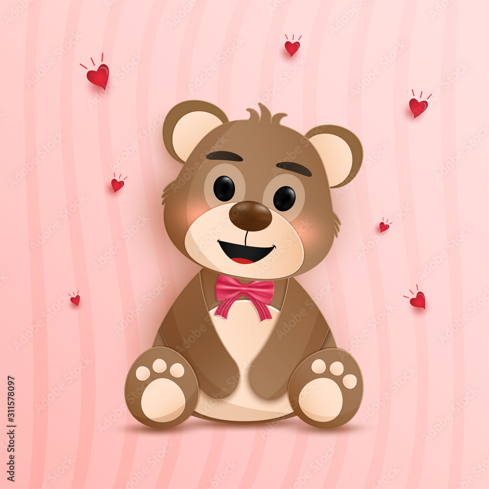 Fototapeta premium cuteness of cartoon Teddy bear character. and the concept of Valentine's Day. and the Origami or paper cut design. and can be used as background.