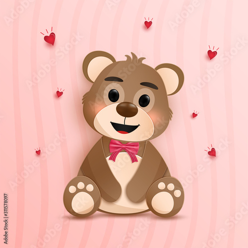 cuteness of cartoon Teddy bear character. and the concept of Valentine's Day. and the Origami or paper cut design. and can be used as background.