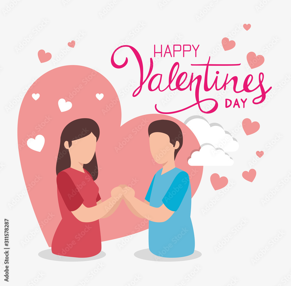 happy valentines day with couple and hearts vector illustration design happy valentines day with couple and hearts vector illustration design