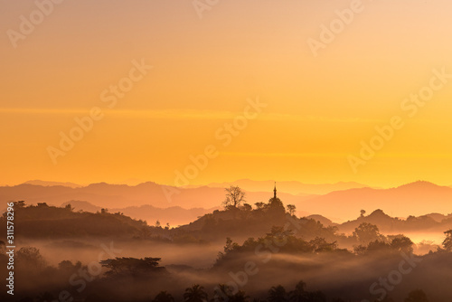 myanmar temples in fog
