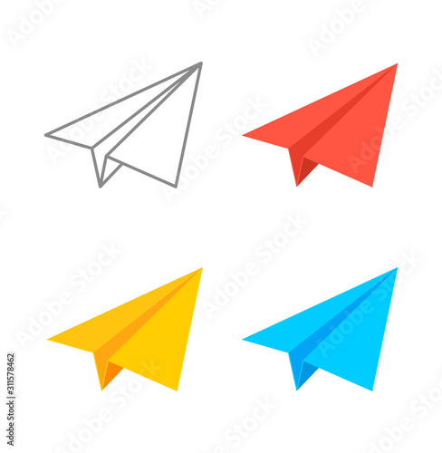 Paper plane isometric vector icon set. Origami paper airplane illustration
