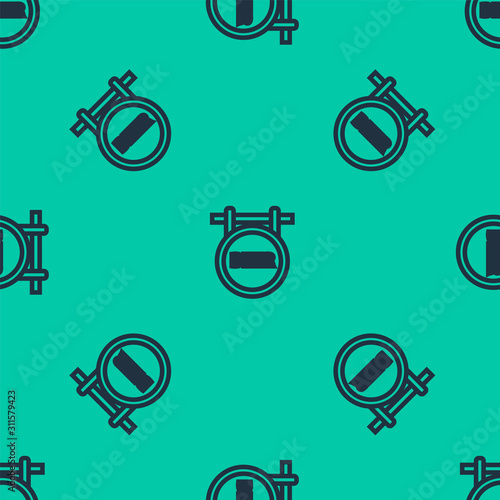 Blue line Street signboard with inscription Beer icon isolated seamless pattern on green background. Suitable for advertisements bar, cafe, pub, restaurant.  Vector Illustration