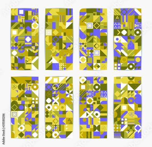 Simple banner of decorative patterns colored geometric composition flat style