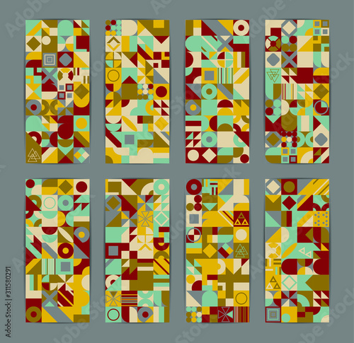 Simple banner of decorative patterns colored geometric composition flat style